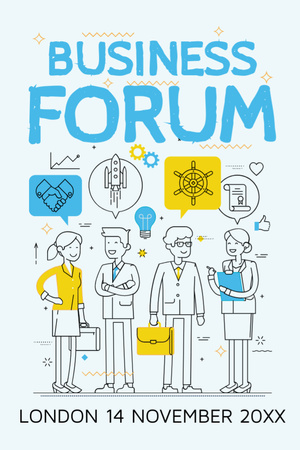 Business forum announcement with Colleagues and icons Invitation 6x9in Design Template