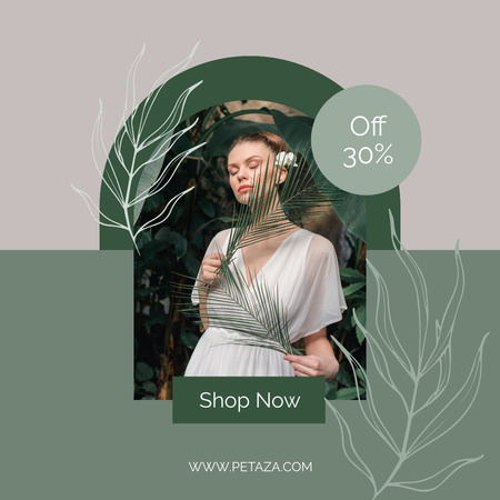 Fashion Female Clothes Ad with Woman with Twigs Instagram AD Design Template