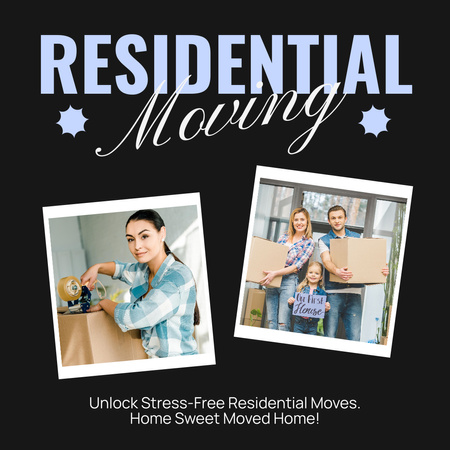 Residential Moving Services Ad with People in New Homes Instagram AD Design Template
