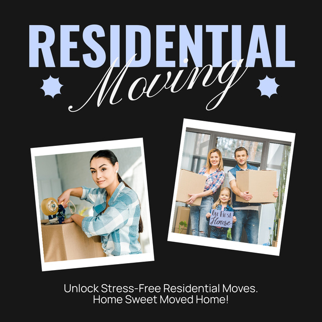 Residential Moving Services Ad with People in New Homes Instagram ADデザインテンプレート