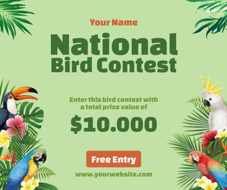 National Bird Contest Announcement With Colorful Parrots Facebook Design Template