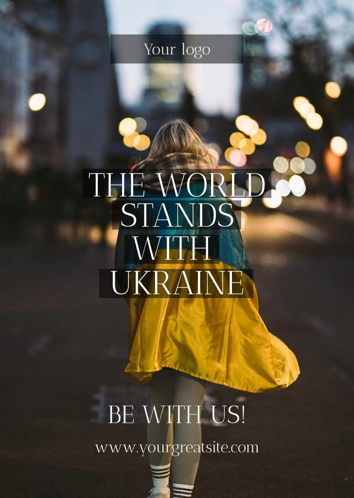 Girl with Ukrainian Flag on Shoulders Flyer A6 Design Template