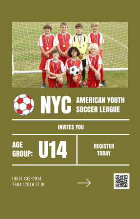 Youth Soccer League Club Ad Invitation 4.6x7.2in Design Template