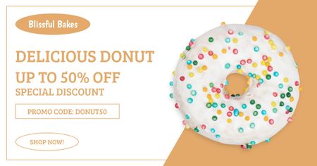 Promo of Delicious Donut with Discount Facebook AD Design Template