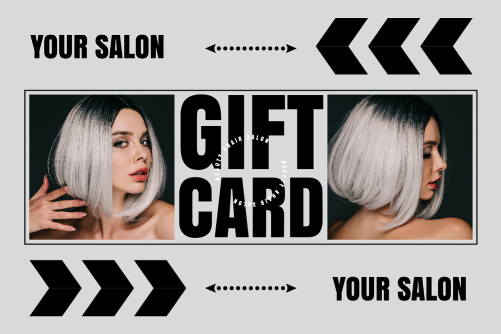 Plantilla de diseño de Beauty Salon Ad with Woman with Beautiful Hairstyle Gift Certificate 
