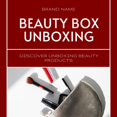 Ontwerpsjabloon van Animated Post van Beauty Box Unboxing-evenement in het rood