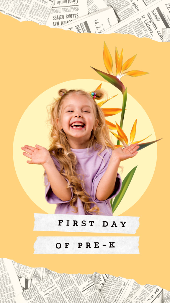 Cute Funny Little Girl with Flowers Illustration Instagram Story – шаблон для дизайна