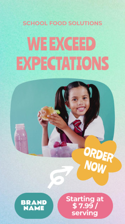 School Food Ad with Smiling Girl eating Instagram Video Story Πρότυπο σχεδίασης