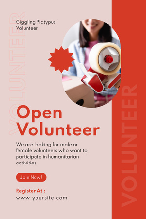 Layout de anúncio de abertura voluntária com foto Pinterest Modelo de Design