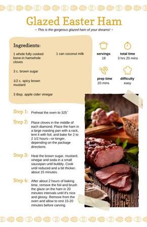 Plantilla de diseño de Instrucciones de cocción del jamón de Pascua glaseado Recipe Card 