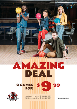 Bowling Offer Couple with Ball Poster Design Template