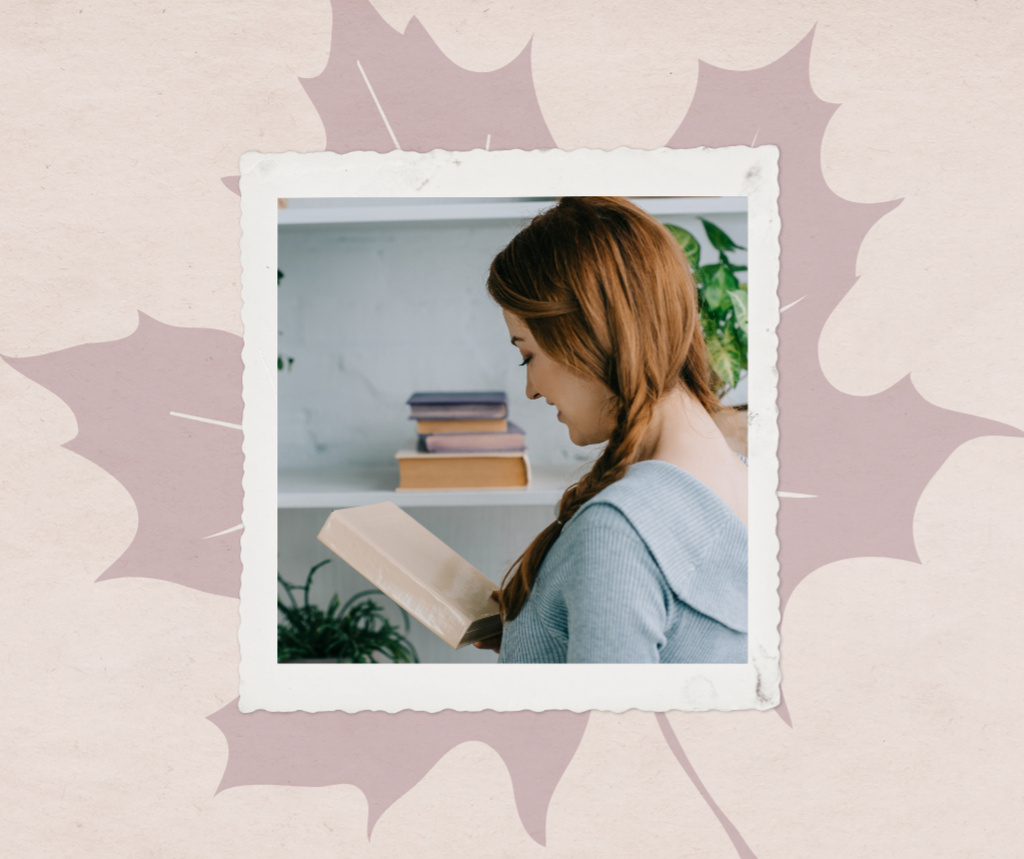 Autumn Inspiration with Girl reading Book in Bed Facebook tervezősablon
