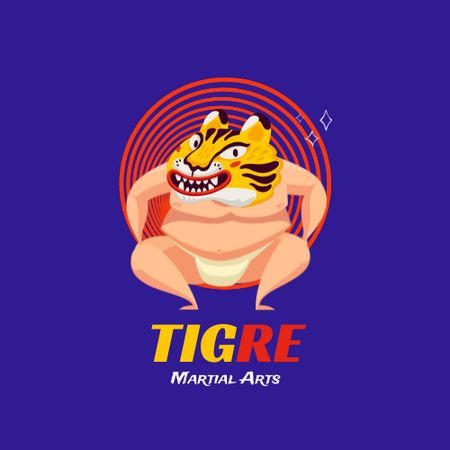 Sumo Player with Tiger's Head Animated Logoデザインテンプレート