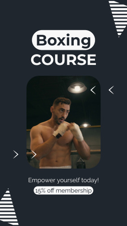Plantilla de diseño de Anuncio de Curso de Boxeo con Luchador en el Ring Instagram Video Story 