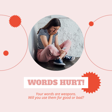 Awareness about Bullying Problem And Quote About Hurting Words Animated Post Design Template