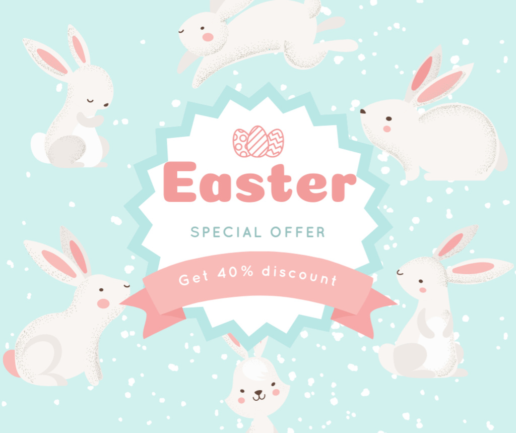 Ontwerpsjabloon van Facebook van Cute White Bunnies for Easter Sale Ad