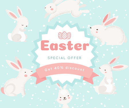 Cute White Bunnies for Easter Sale Ad Facebook Design Template