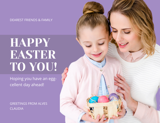 Mother and Kid Holding Easter Gift Thank You Card 5.5x4in Horizontal – шаблон для дизайна