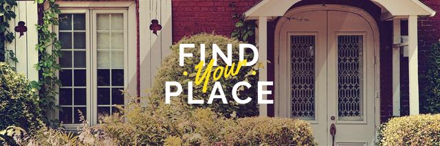 Find your place text with cozy house on background Twitter Modelo de Design