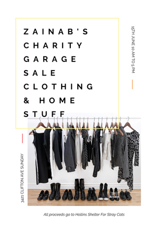 Charity Sale announcement Black Clothes on Hangers Flyer A5 Design Template