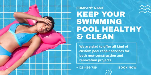Keep Swimming Pool Healthy and Clean Twitter Design Template