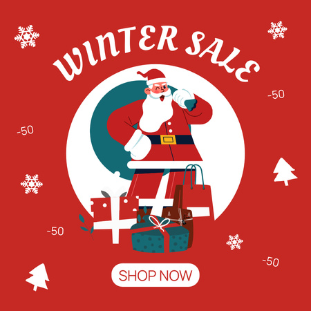 Winter Sale Announcement with Santa Claus Instagram Πρότυπο σχεδίασης