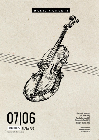 Classical Music Concert Violin Sketch Flyer A4 Design Template