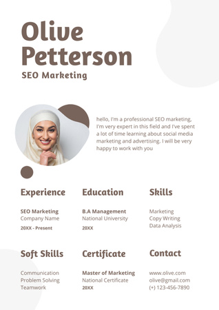 Plantilla de diseño de Skills and Experience in SEO Marketing Resume 