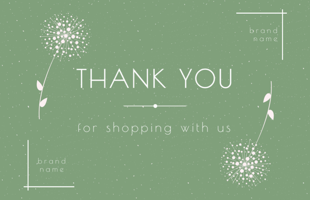 Thank You for Shopping with Us Message with Dandelions on Green Thank You Card 5.5x8.5in Design Template