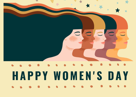 Çok Irklı Kadınlarla Kadınlar Günü Tebrik Postcard Tasarım Şablonu