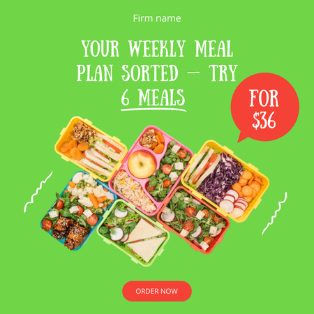 Appetizing School Meal In Boxes For Week Instagram AD Design Template