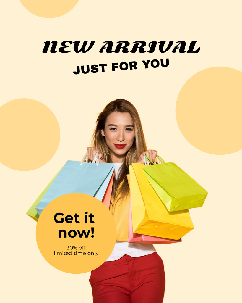 Sale Ad with Smiling Woman with Colorful Shopping Bags Poster 16x20in Modelo de Design