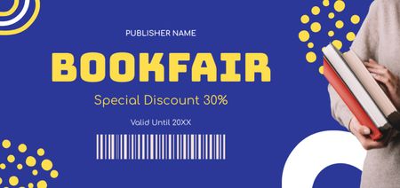 Books Sale at Fair with Discount on Blue Coupon Din Large Design Template