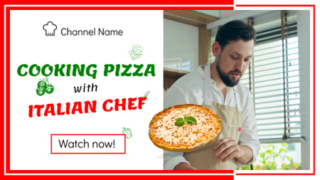 Ontwerpsjabloon van YouTube intro van Italiaanse chef-kok die pizza video-aflevering kookt