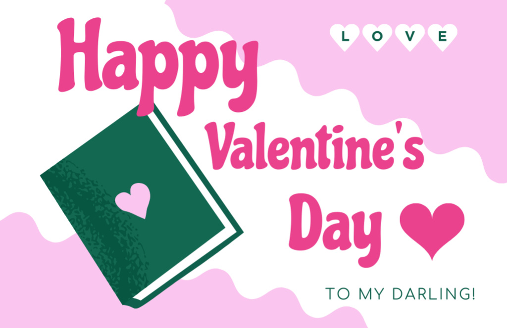 Happy Valentine's Day Greetings for Your Beloved with Book Thank You Card 5.5x8.5in Design Template
