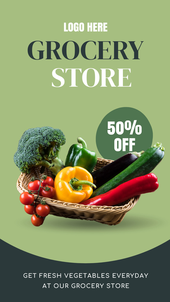 Veggies And Fruits In Basket With Discount Instagram Story Design Template