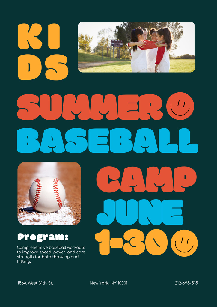 Kids Summer Baseball Camp Poster Design Template