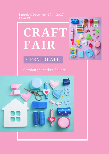 Craft Fair Announcement with Needlework Tools Poster Design Template
