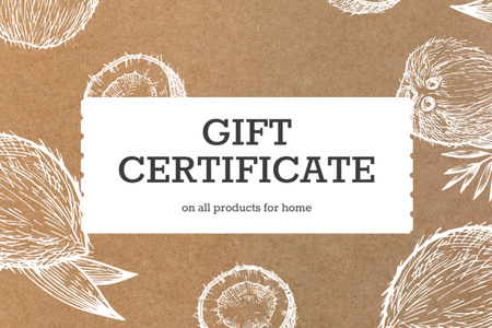 Ontwerpsjabloon van Gift Certificate van Products for Home Offer with Coconuts Illustration