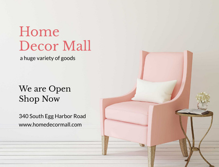 Platilla de diseño Home Decor Ad With Soft Pink Armchair Postcard 4.2x5.5in