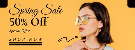 Designvorlage Spring Sale Girl In Glasses für Facebook cover