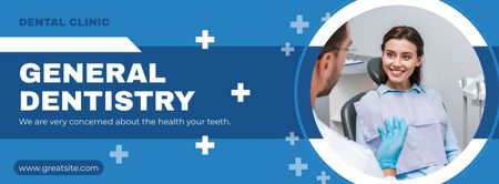 Ontwerpsjabloon van Facebook cover van Diensten van algemene tandheelkunde met patiënt in de kliniek