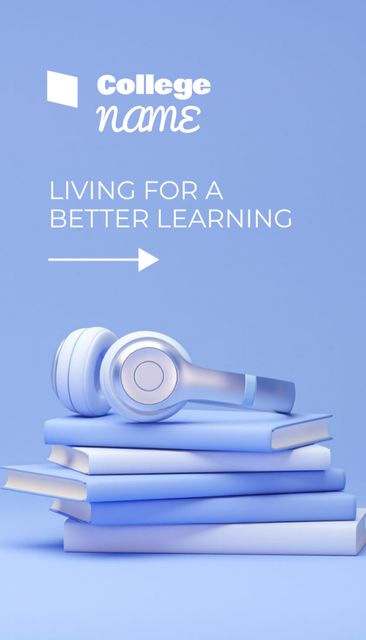 College Advertisement with Headphones and Stack of Books Business Card US Vertical – шаблон для дизайна