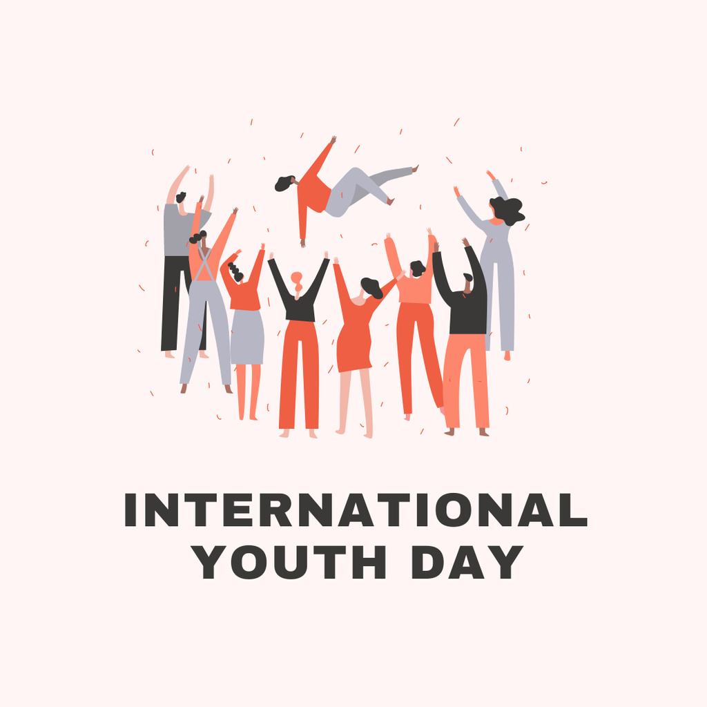 International Youth Day Greeting Card with Happy People Instagram Šablona návrhu