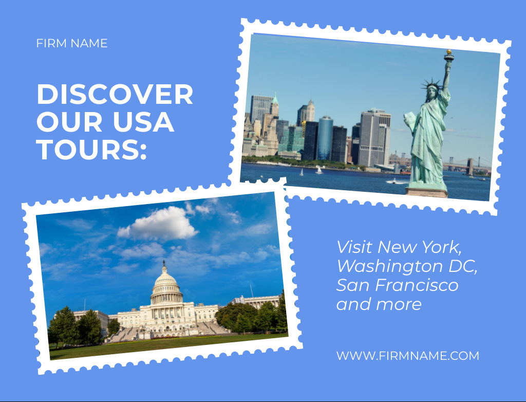 Memorable City Tours In USA Offer With Attractions Postcard 4.2x5.5in – шаблон для дизайна