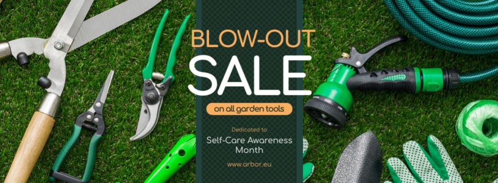 Self-Care Awareness Month Sale Gardening Tools Facebook cover – шаблон для дизайну