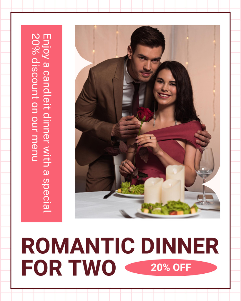 Plantilla de diseño de Special Discount For Dinner For Two Due Valentine's Day Instagram Post Vertical 