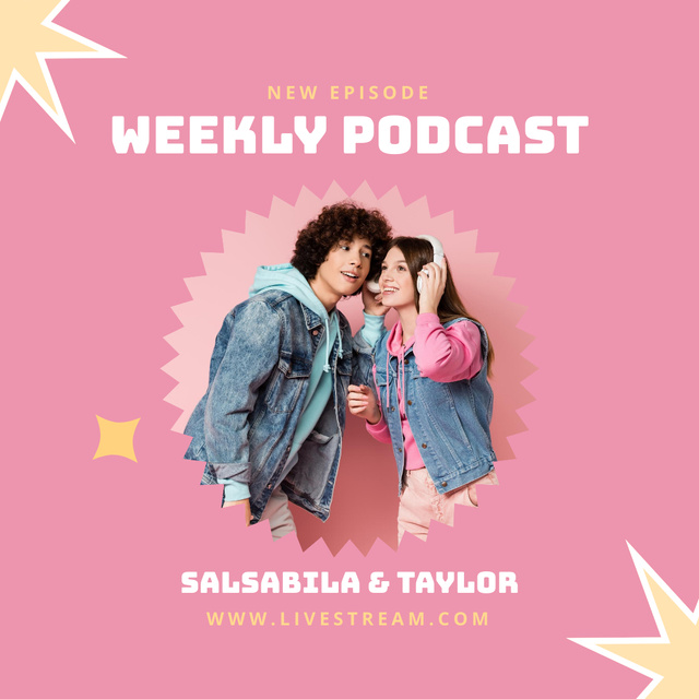 New Podcast Episode Announcement with Cute Teenagers Instagram Modelo de Design