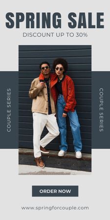 Modèle de visuel Spring Sale Announcement with Stylish African American Couple - Graphic