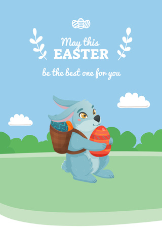Easter Greeting Bunny With Egg Postcard A6 Vertical Design Template